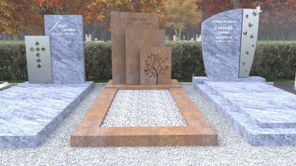 Cortenstaal grafmonument Steenwijk met levensboom