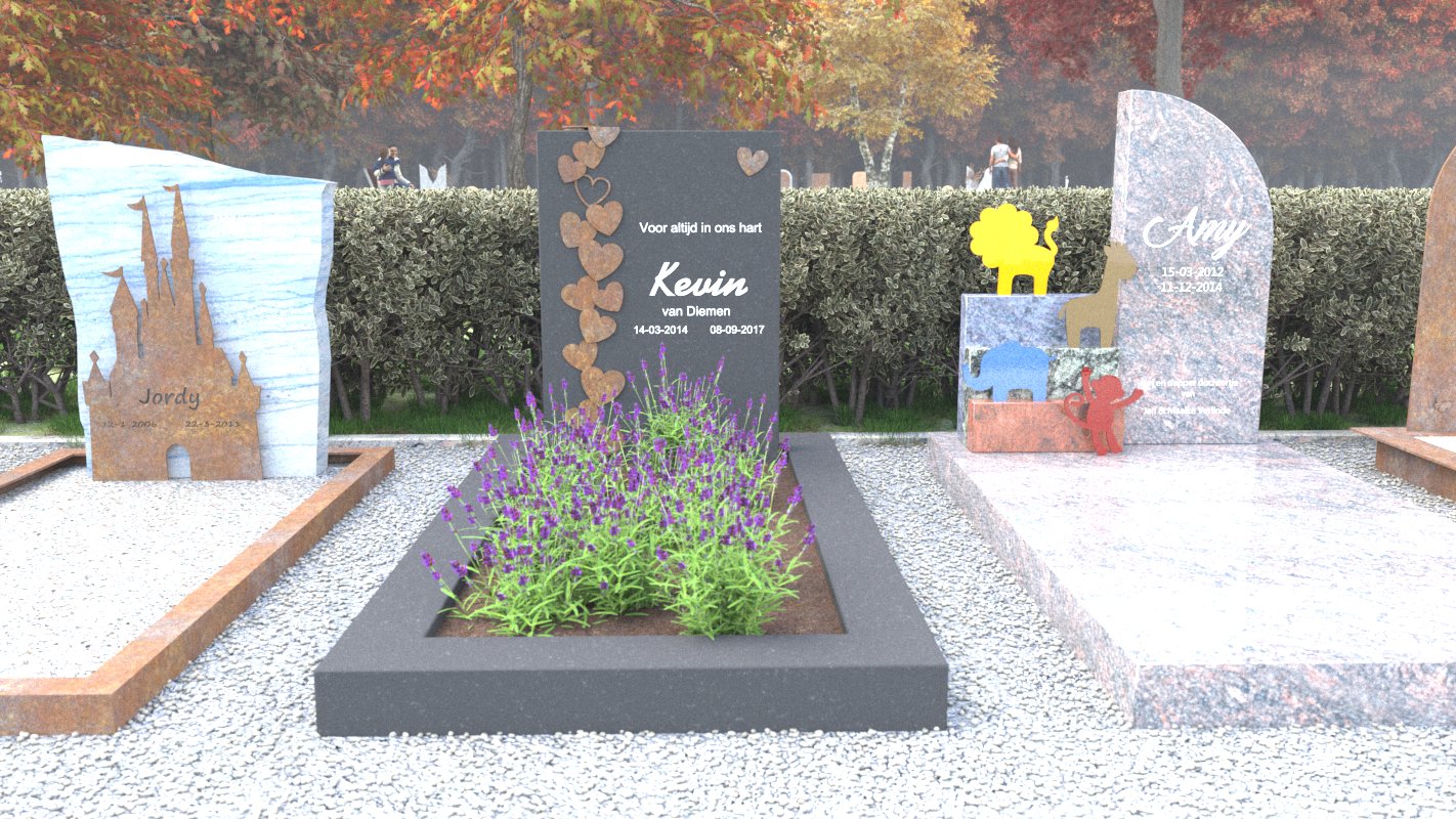 Kindergrafsteen cortenstaal hartjes