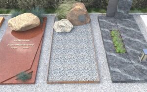 Grafmonument Amstelveen cortenstaal en zwerfkeien